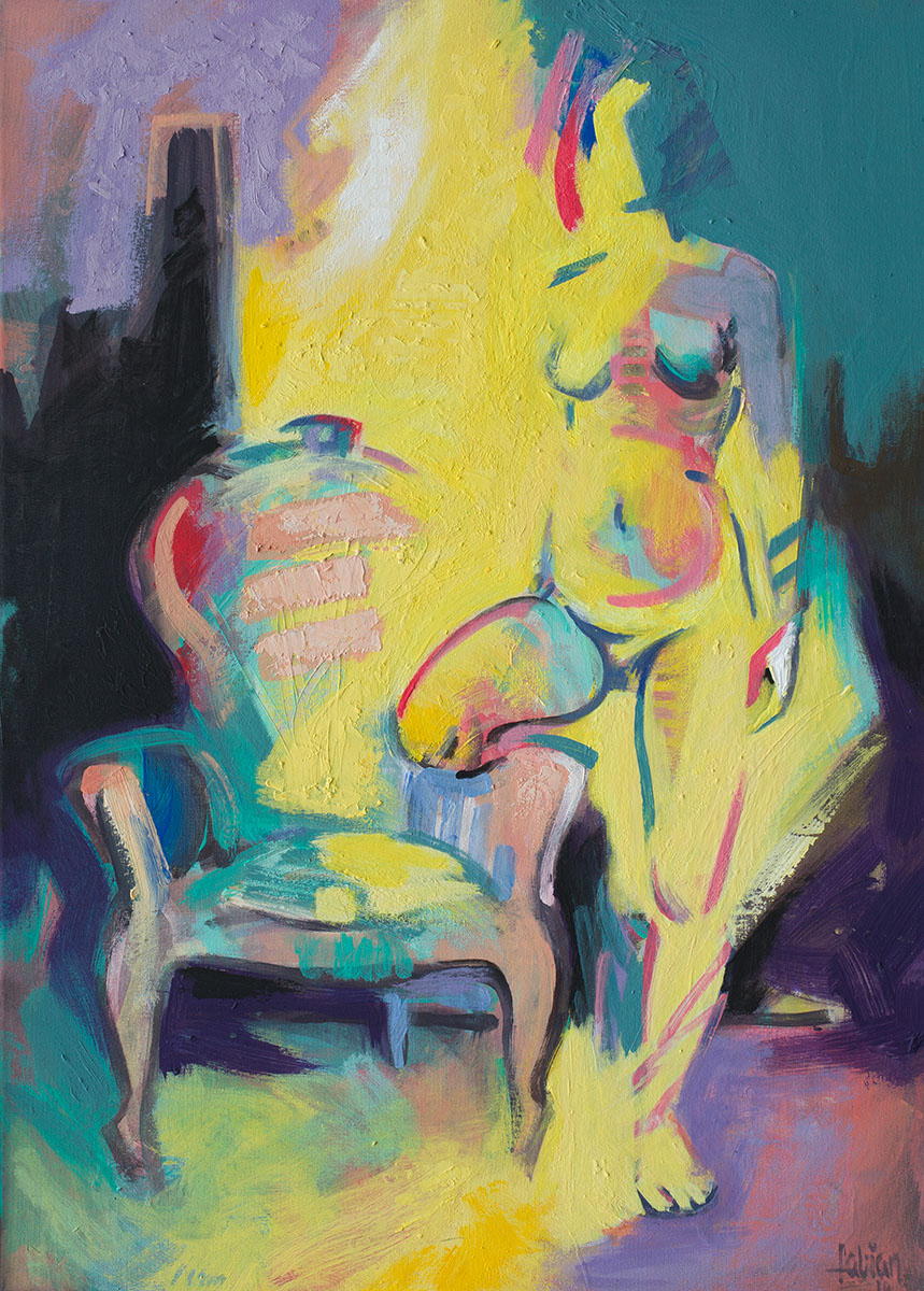 Gelb mit Sessel und Figur