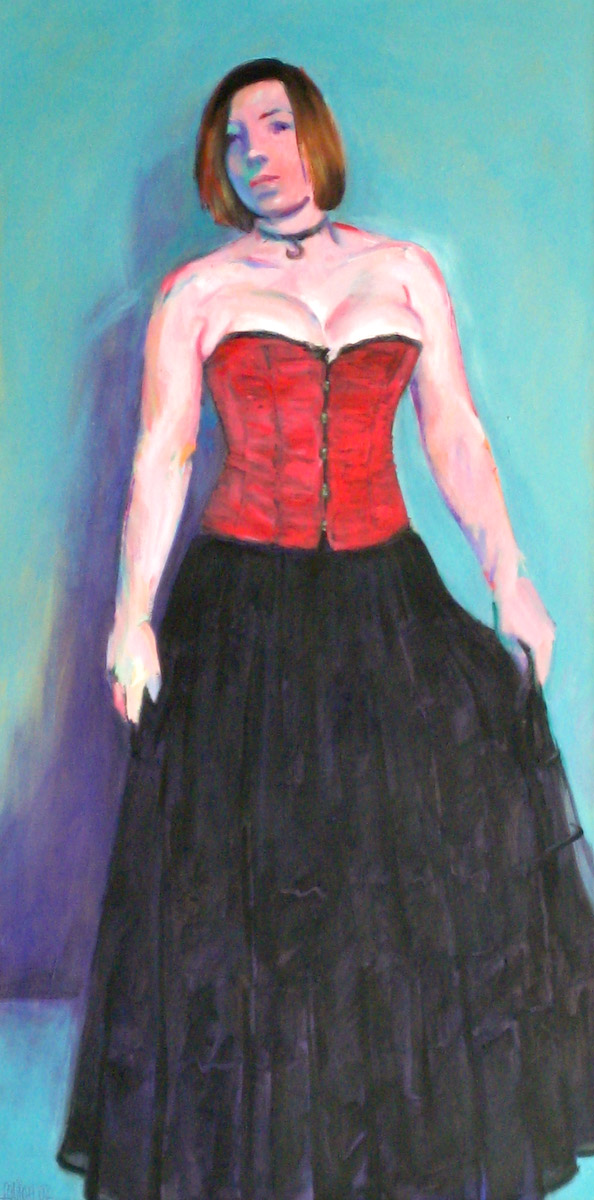 Frau mit Korsage