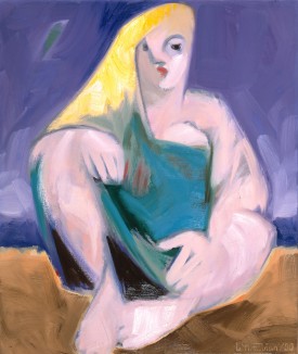 Sitzende mit gelbem Haar